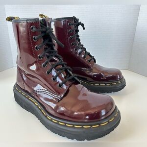 Vintage Doc Dr. Martens DM’s Cherry Red Patent Lace Up Combat Boots England 4 UK